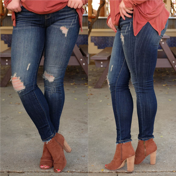 SKYE by Infinity Raine Denim - PLUS Dark Denim Distressed Skinny Jean